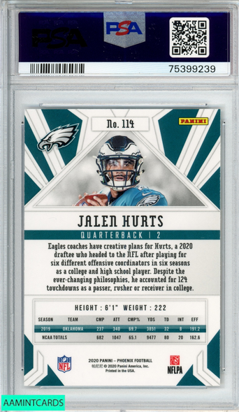 2020 PANINI PHOENIX JALEN HURTS #114 FIRE BURST ROOKIE RC EAGLES PSA 10 GEM MT 75399239